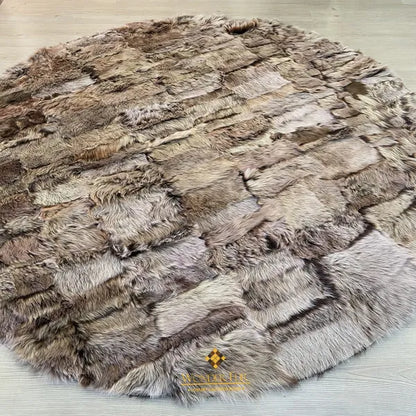 Genuine Natural Brown Round Sheepskin Rug, Rug for Home Decor