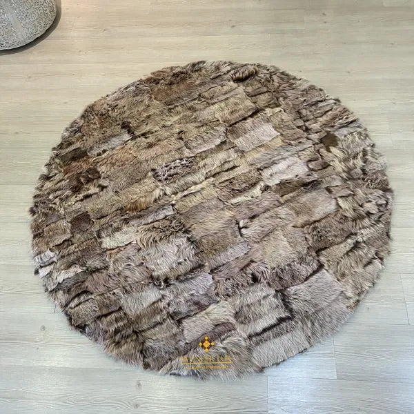 Genuine Natural Brown Round Sheepskin Rug, Rug for Home Decor