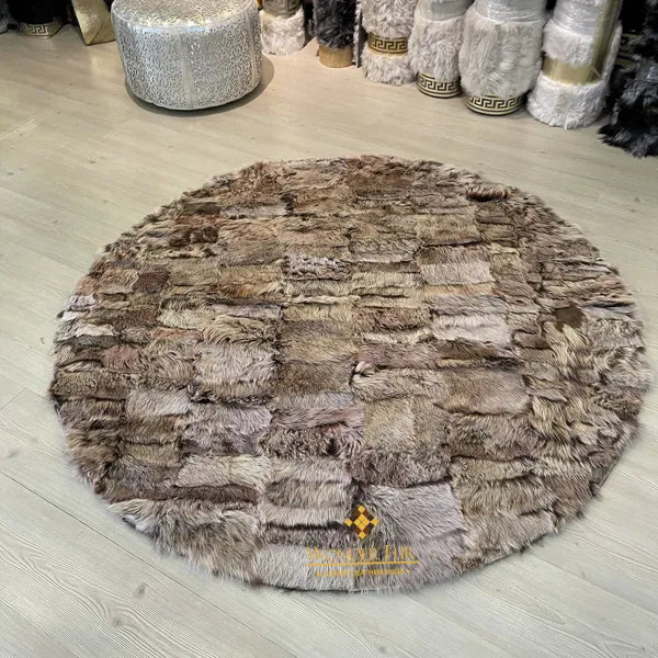 Genuine Natural Brown Round Sheepskin Rug, Rug for Home Decor