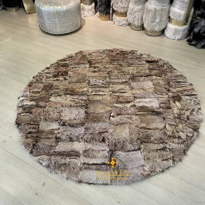 Genuine Natural Brown Round Sheepskin Rug, Rug for Home Decor