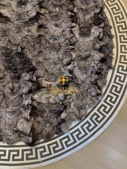 Gray And Silver Handmade Soft Natural Fox Fur Round Rug