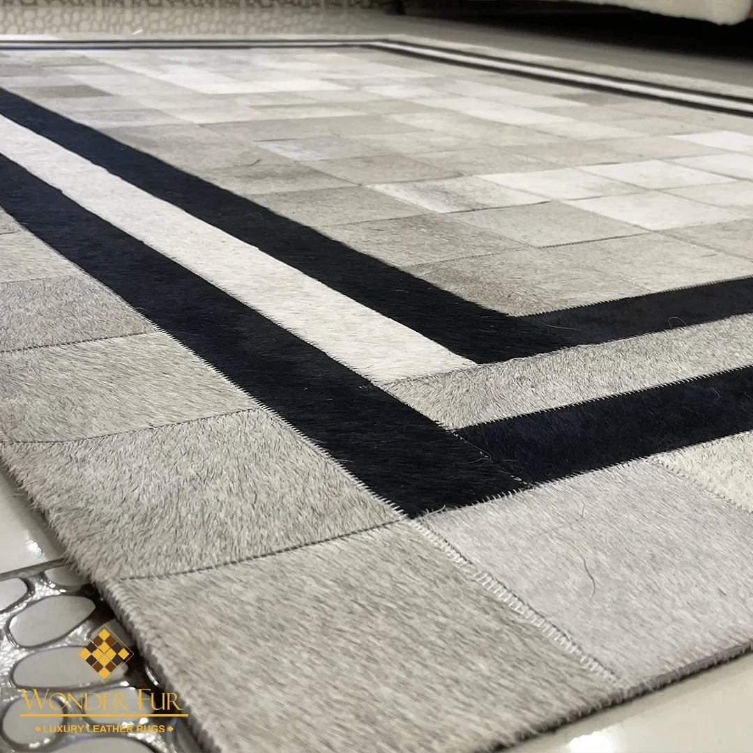 Gray and Black Pattern Cowhide Area Rug for Living Room Handmade Genuine Carpet