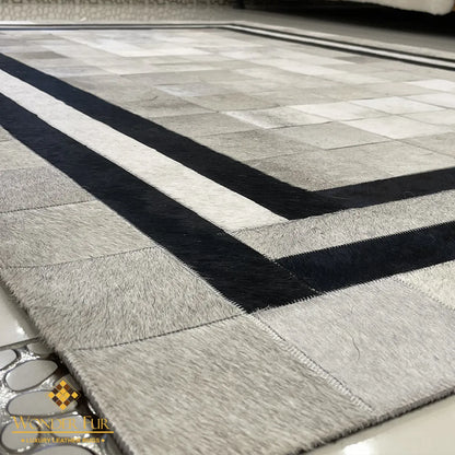 Gray and Black Pattern Cowhide Area Rug for Living Room Handmade Genuine Carpet