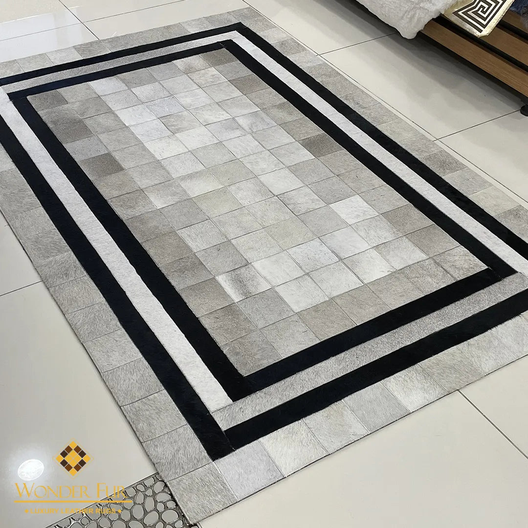 Gray and Black Pattern Cowhide Area Rug for Living Room Handmade Genuine Carpet