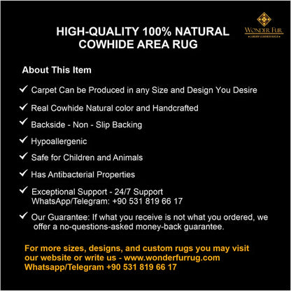 Tricolor 100% Genuine Leather Cowhide Area Rug, Handmade Cow Skin Carpet