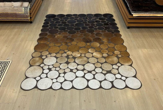 Handmade 100% Genuine Cowhide Patchwork Rug, Natural Cow Leather Tricolor Area Rug