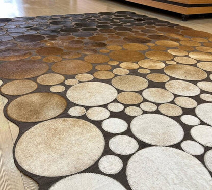 Handmade 100% Genuine Cowhide Patchwork Rug, Natural Cow Leather Tricolor Area Rug