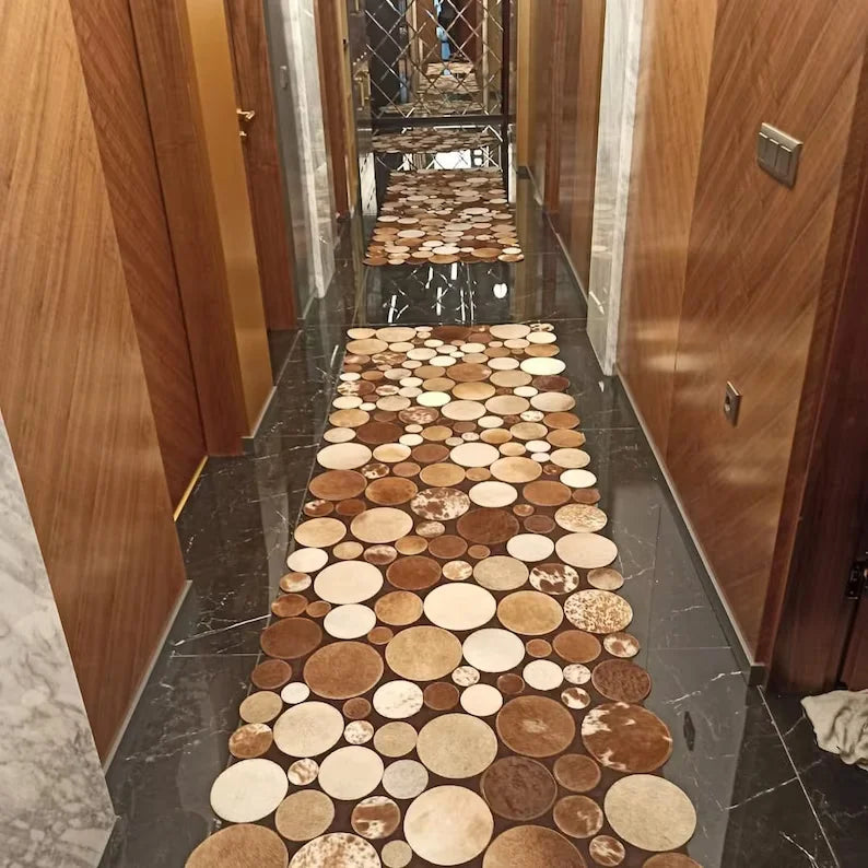 Handmade 100% Natural Cowhide Patchwork 4x4 Rug, Brown Modern Carpet