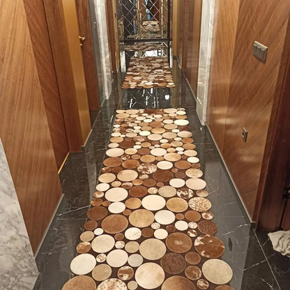 Handmade 100% Natural Cowhide Patchwork 4x4 Rug, Brown Modern Carpet