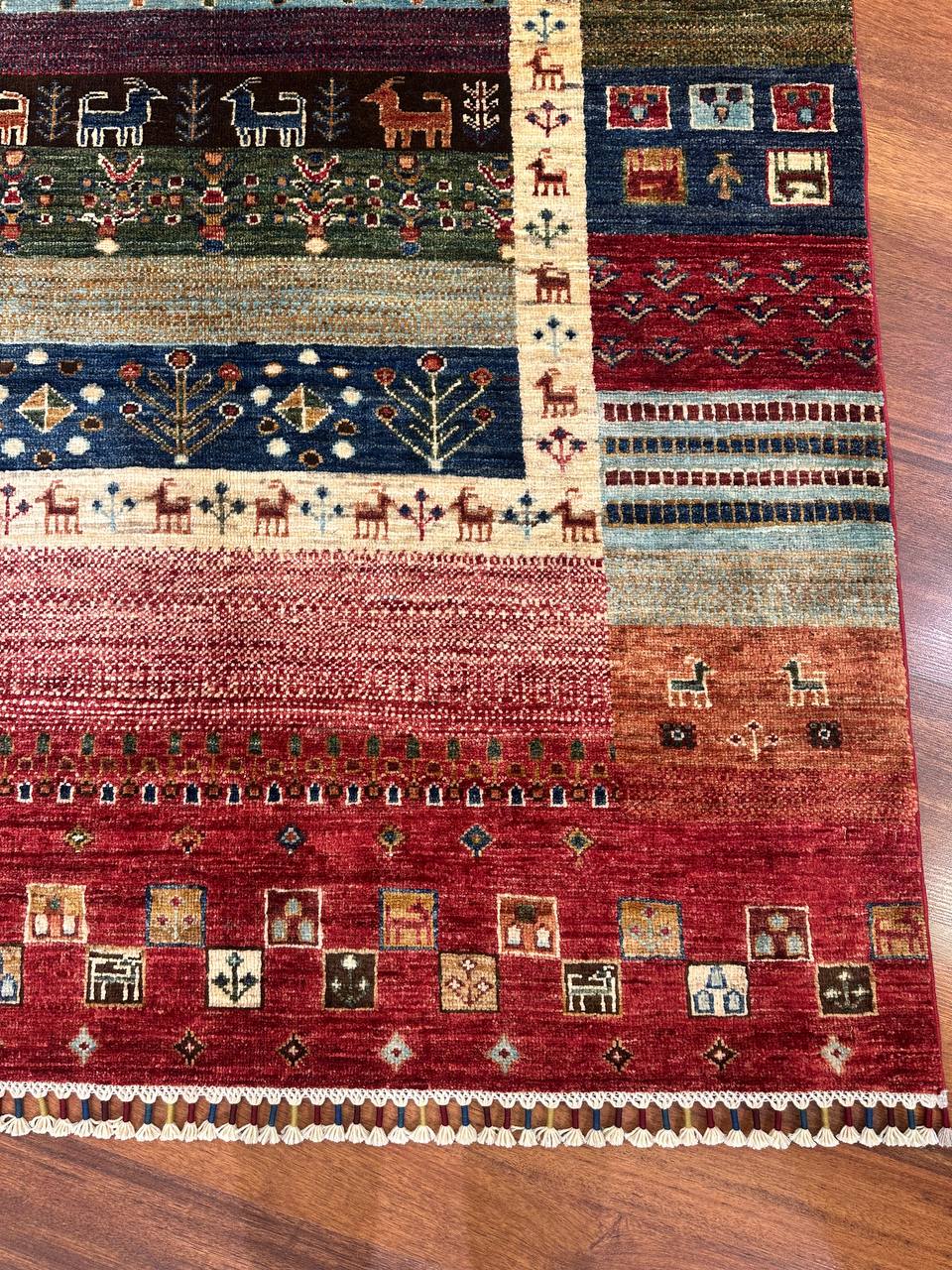 Handmade Afghan Gabbeh Wool Rug– Tribal Nomadic Boho Carpet