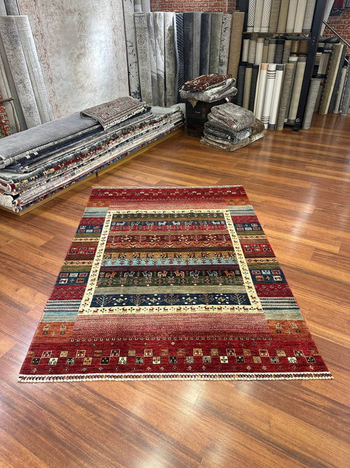Handmade Afghan Gabbeh Wool Rug– Tribal Nomadic Boho Carpet