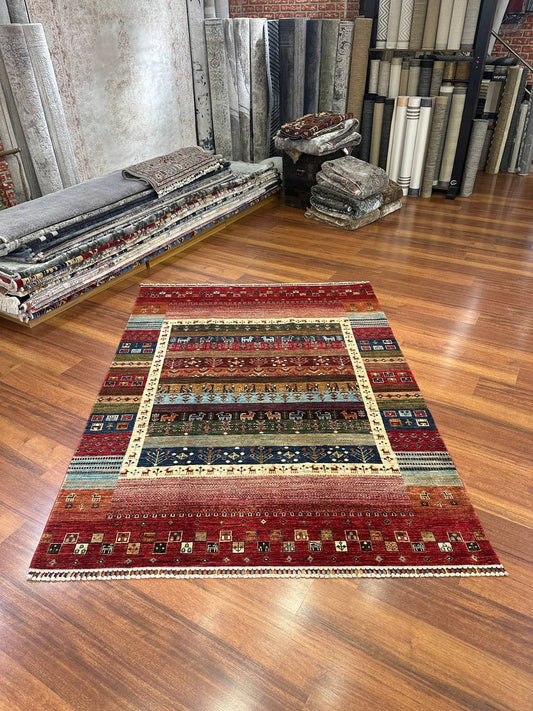 Handmade Afghan Gabbeh Wool Rug– Tribal Nomadic Boho Carpet