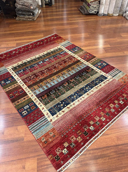 Handmade Afghan Gabbeh Wool Rug– Tribal Nomadic Boho Carpet