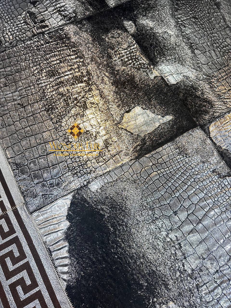 Customized Handmade Natural Black And Silver Sheepskin Area Office Rug