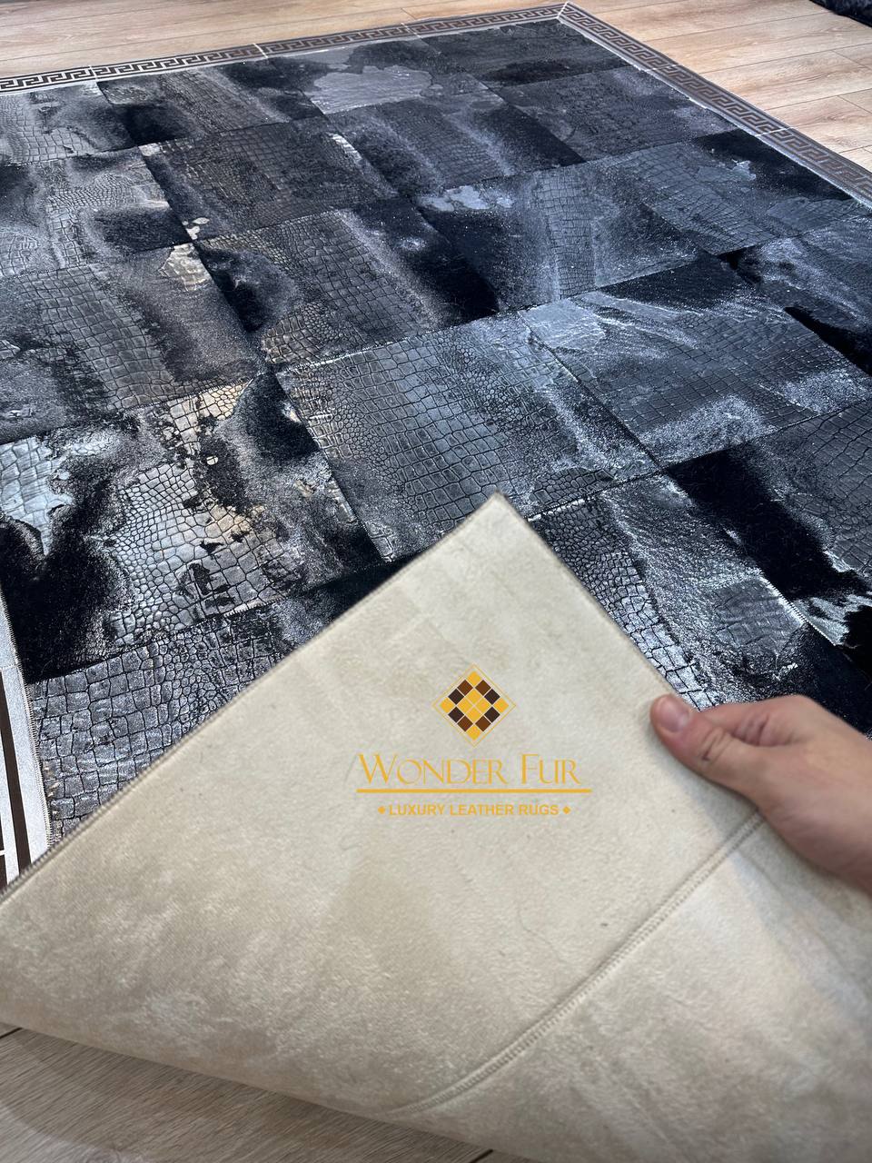 Customized Handmade Natural Black And Silver Sheepskin Area Office Rug