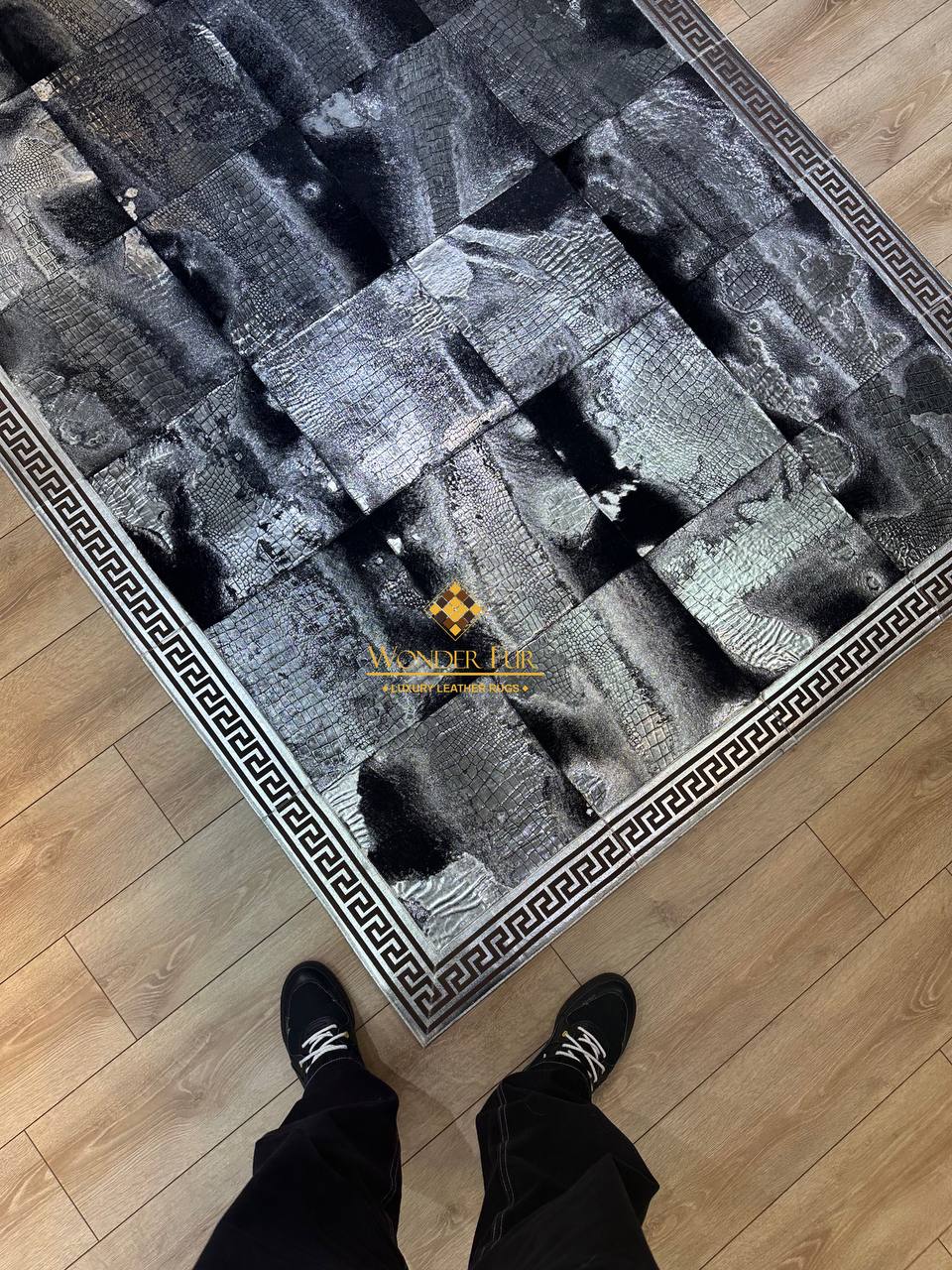 Customized Handmade Natural Black And Silver Sheepskin Area Office Rug