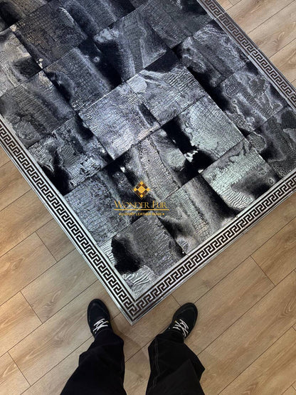 Customized Handmade Natural Black And Silver Sheepskin Area Office Rug