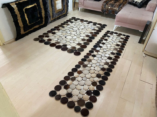 Handmade Brown Beige Real Cowhide Living And Corridor Scandinavian Rug