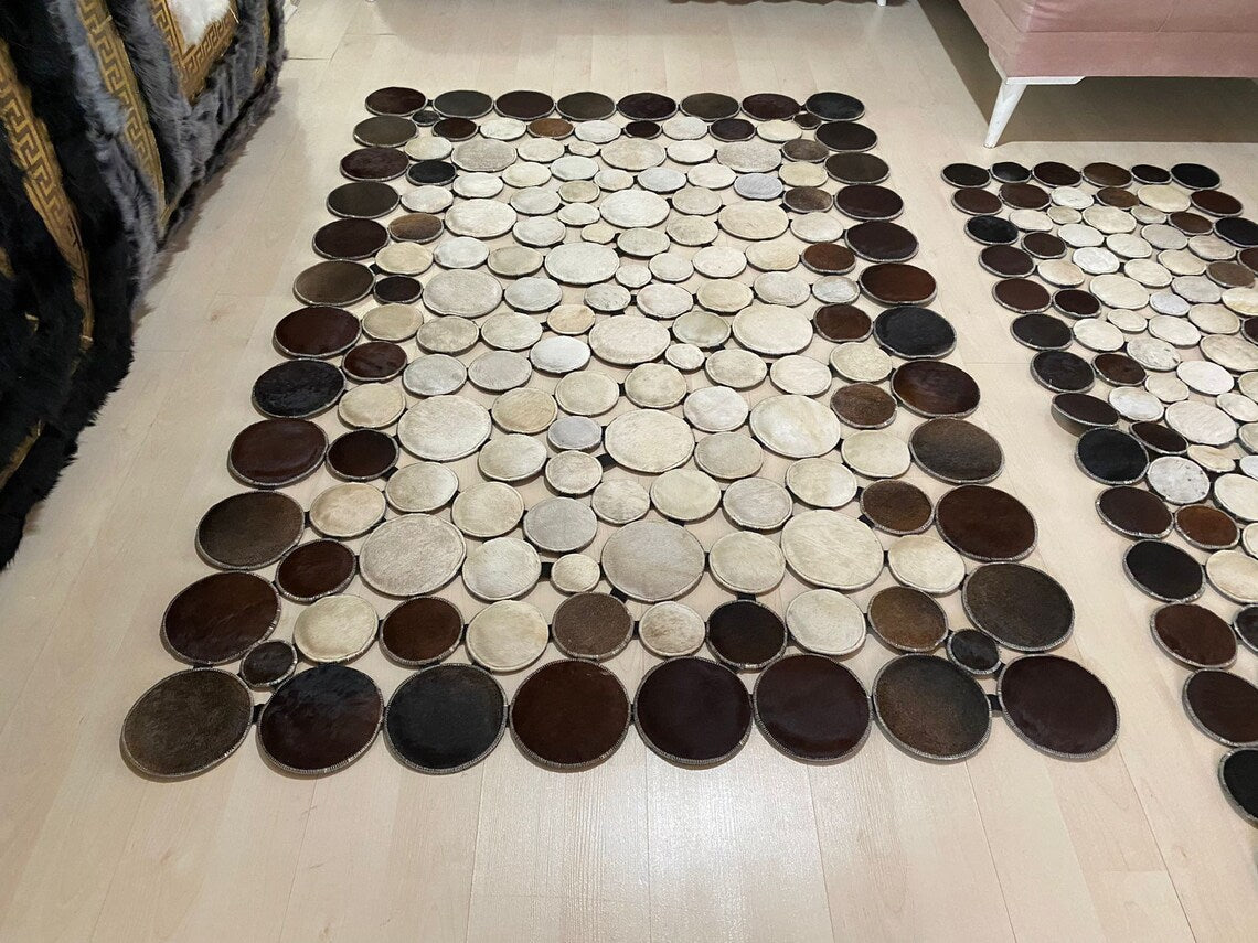 Handmade Brown Beige Real Cowhide Living And Corridor Scandinavian Rug