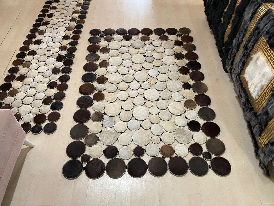 Handmade Brown Beige Real Cowhide Living And Corridor Scandinavian Rug