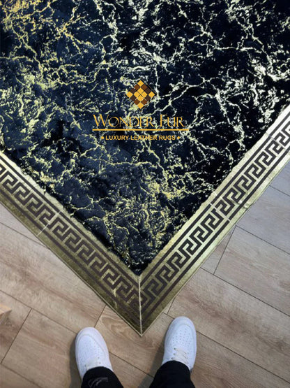 Handmade Elegant Black And Gold Faux Fur Large 10x12 Living Room Rug