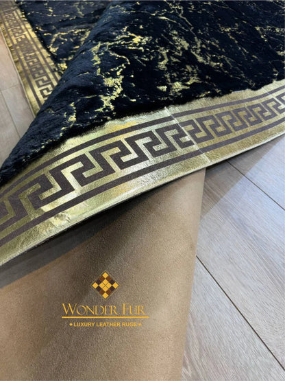 Handmade Elegant Black And Gold Faux Fur Large 10x12 Living Room Rug