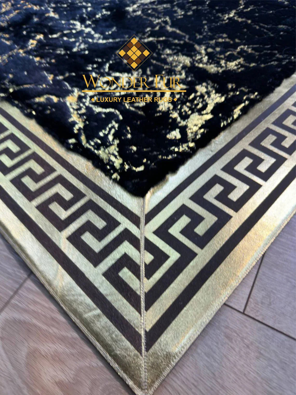 Handmade Elegant Black And Gold Faux Fur Large 10x12 Living Room Rug