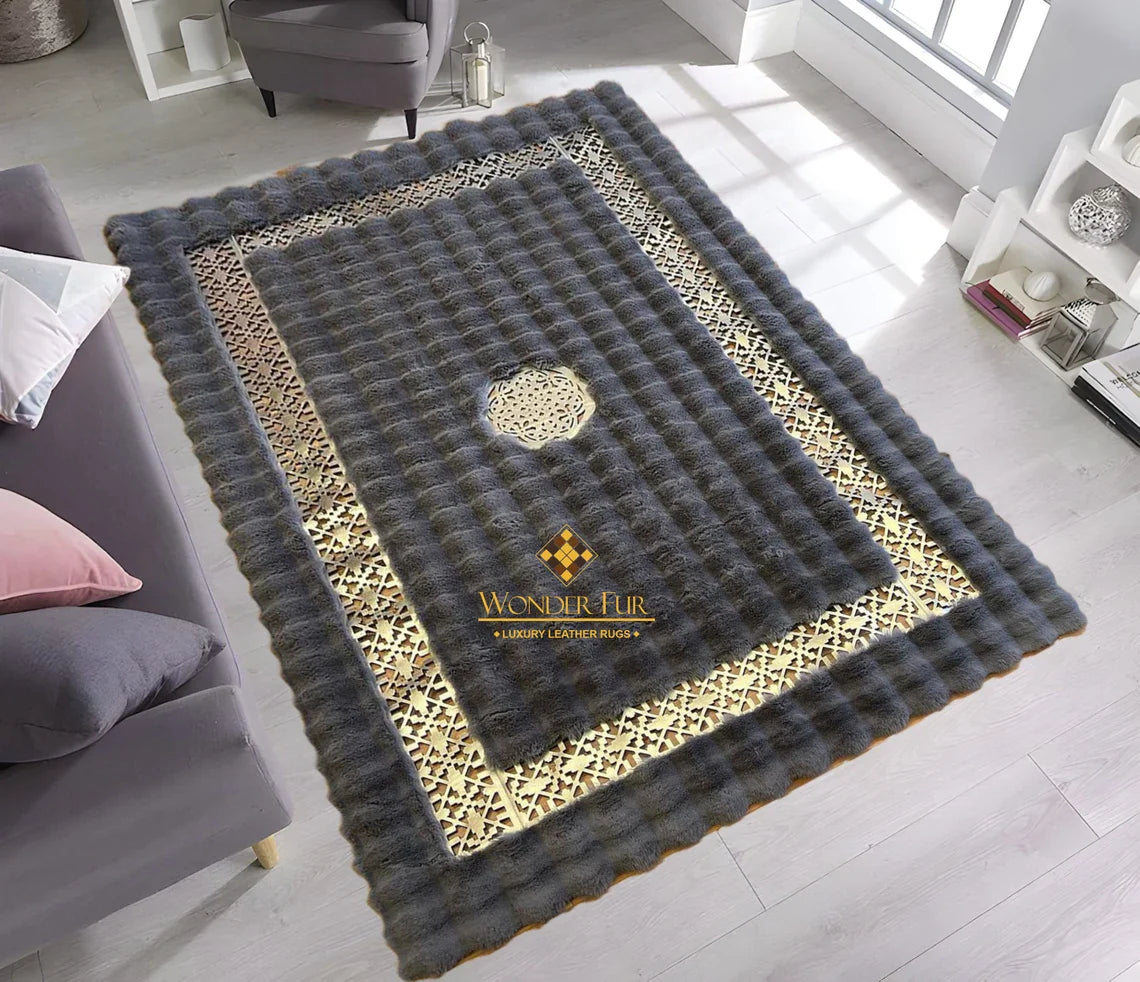 Handmade Extra Soft Plush Gray Faux Fur Office Rug,Shaggy Non Slip Rug