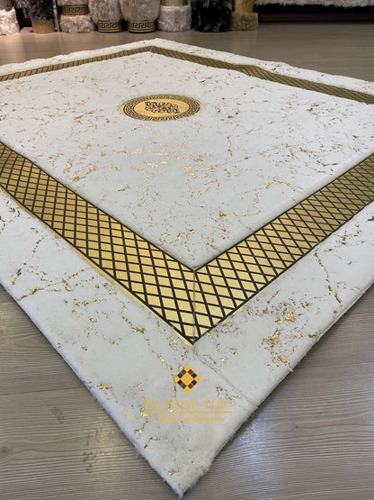 Handmade Luxury Plush White And Gold Faux Fur 8x10 Area Bedroom Carpet