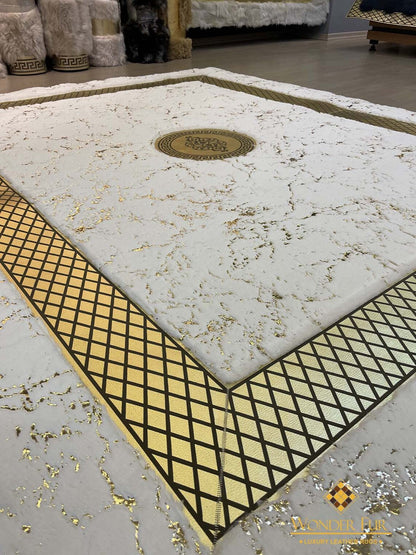 Handmade Luxury Plush White And Gold Faux Fur 8x10 Area Bedroom Carpet