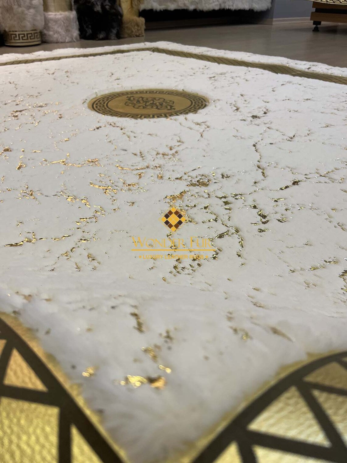 Handmade Luxury Plush White And Gold Faux Fur 8x10 Area Bedroom Carpet