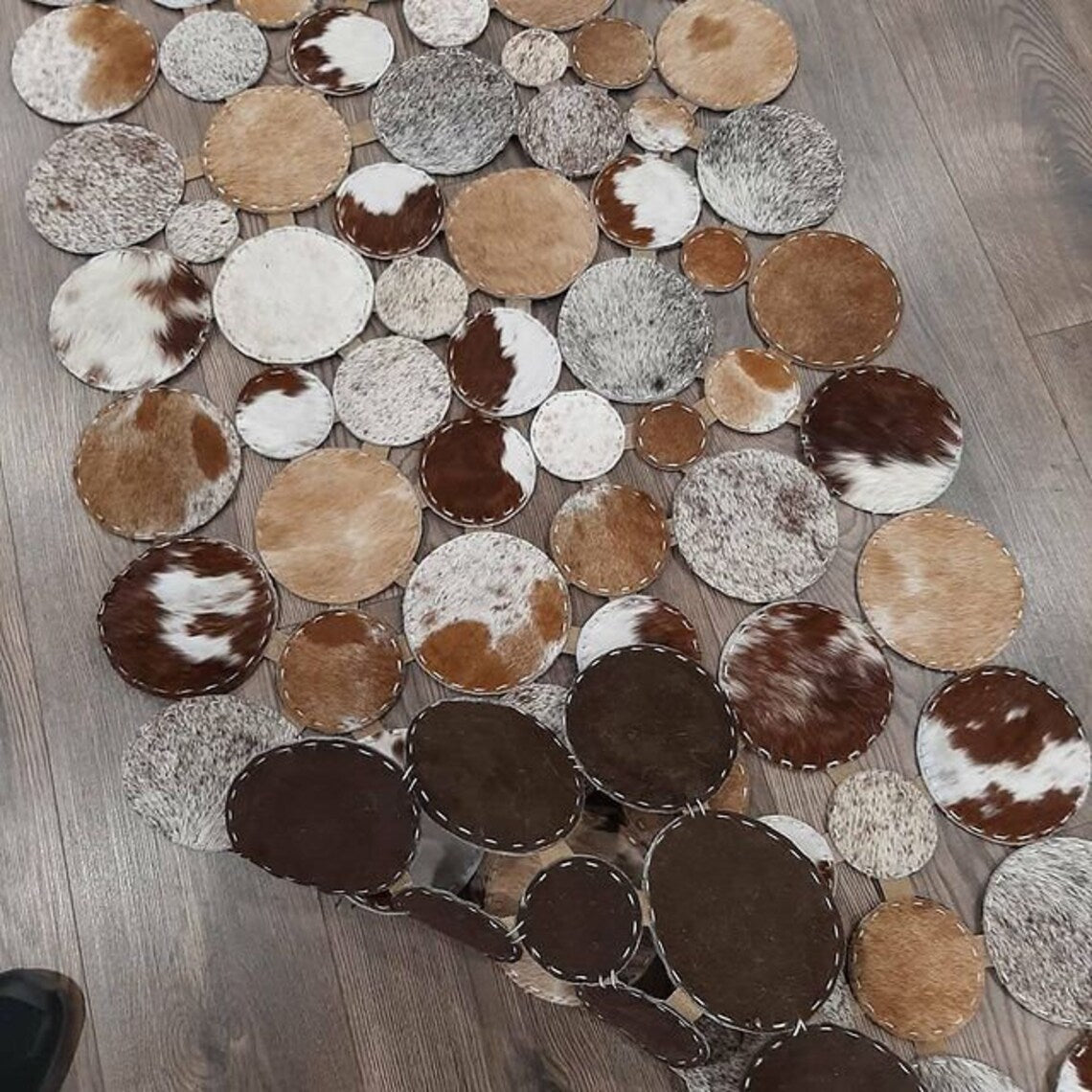 Handmade Multicolor Natural Cowhide Living Room Patchwork Rug