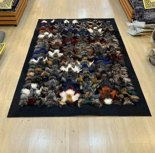 Multicolor Fox Fur Rug, Real Fox Patchwork Rug, Soft FluffyÂ FluffÂ Rug