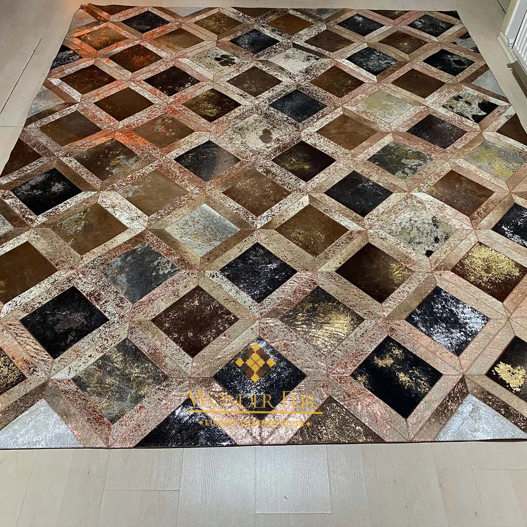 Handmade Natural Leather Cowhide Patchwork Area Rug for Décor Non Slip Handmade Carpet