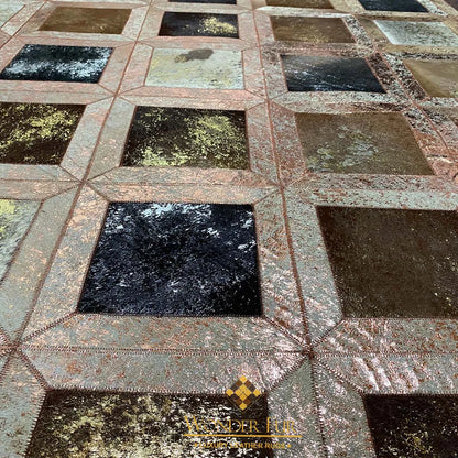 Handmade Natural Leather Cowhide Patchwork Area Rug for Décor Non Slip Handmade Carpet