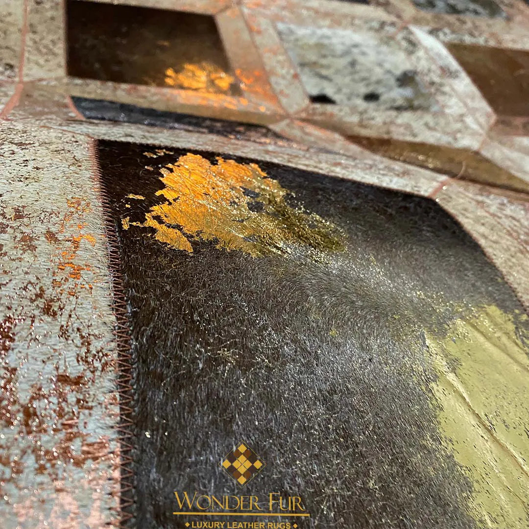 Handmade Natural Leather Cowhide Patchwork Area Rug for Décor Non Slip Handmade Carpet