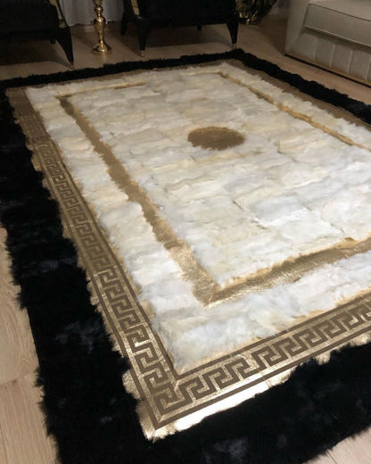 Handmade Natural Black White Sheepskin Living Room Rug , 8x10 Soft Rug