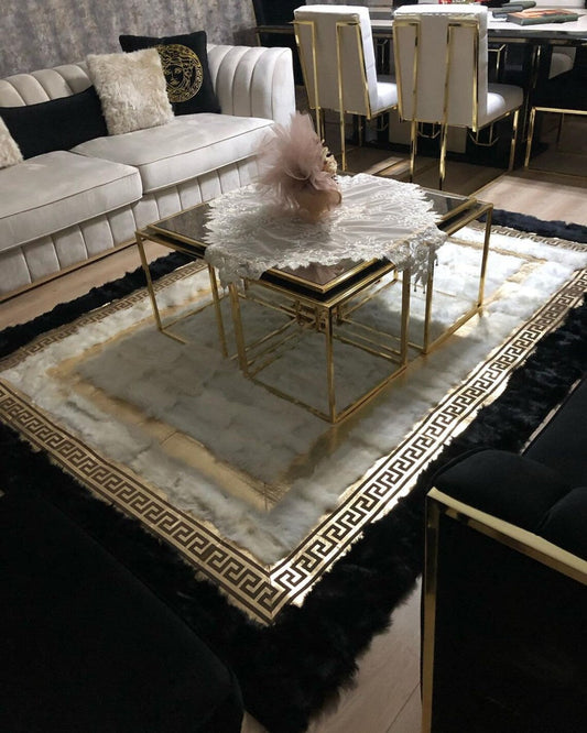 Handmade Natural Black White Sheepskin Living Room Rug , 8x10 Soft Rug