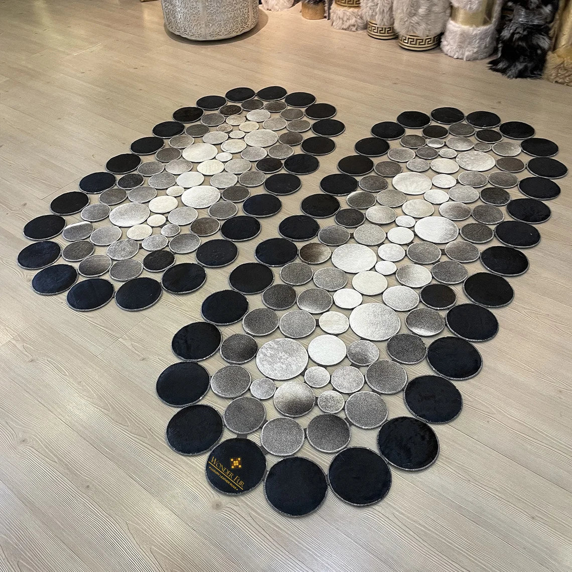 Handmade Patchwork Tricolor Original Cowhide Leather Rug , Luxury Rug