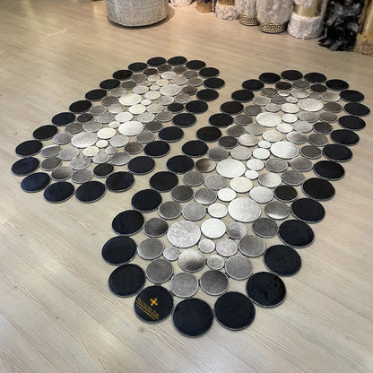 Handmade Patchwork Tricolor Original Cowhide Leather Rug , Luxury Rug