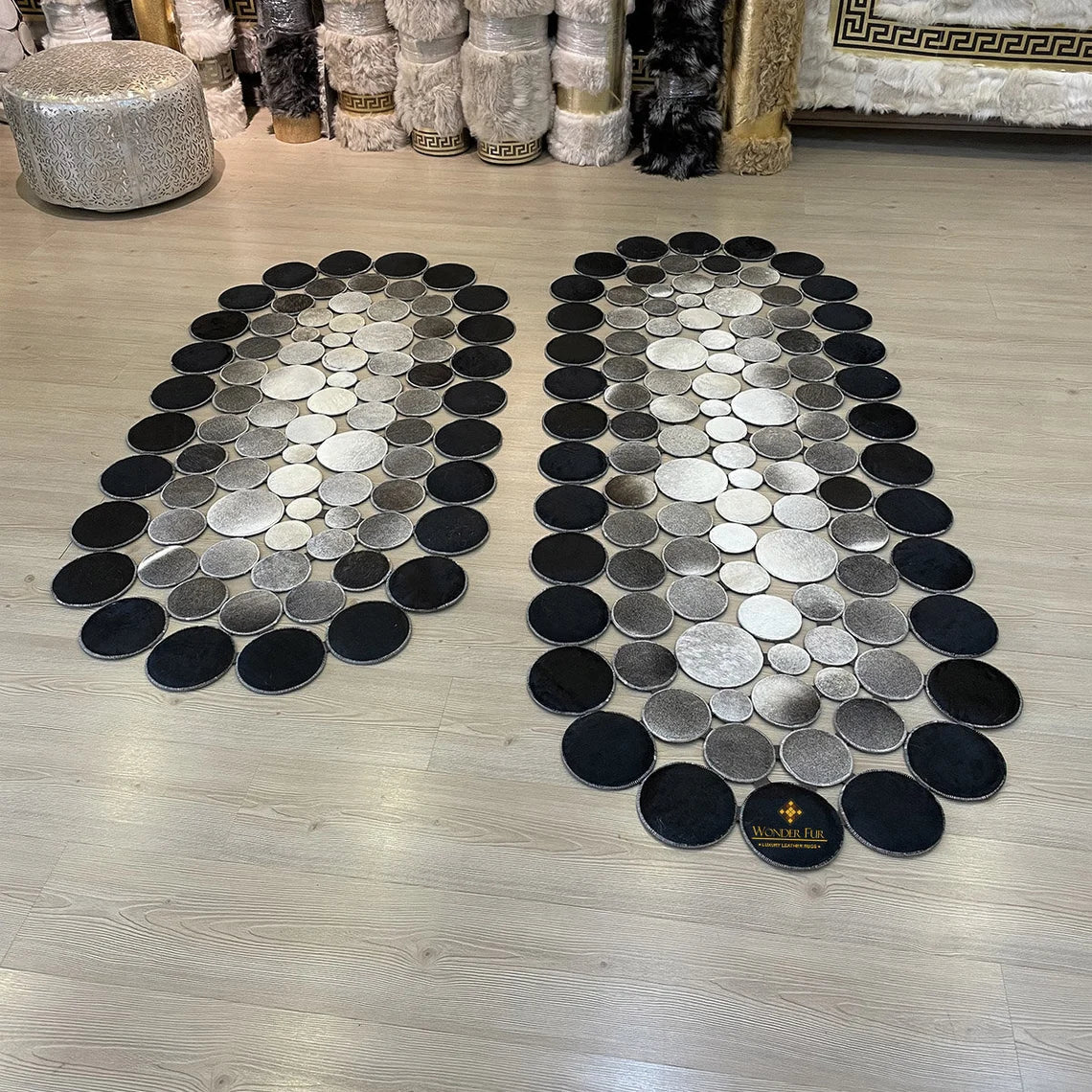 Handmade Patchwork Tricolor Original Cowhide Leather Rug , Luxury Rug