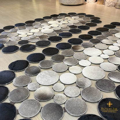 Handmade Patchwork Tricolor Original Cowhide Leather Rug , Luxury Rug