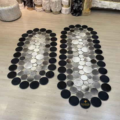 Handmade Patchwork Tricolor Original Cowhide Leather Rug , Luxury Rug