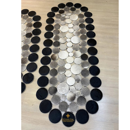 Handmade Patchwork Tricolor Original Cowhide Leather Rug , Luxury Rug