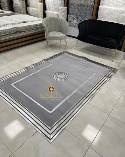 Handmade Plush Gray Silver Faux Fur Soft 8x10 Bedroom Rug , Luxury Rug