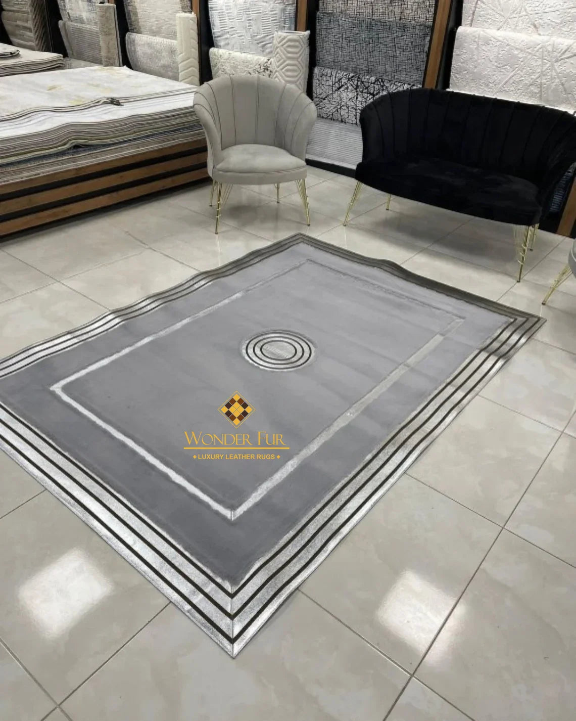 Handmade Plush Gray Silver Faux Fur Soft 8x10 Bedroom Rug , Luxury Rug