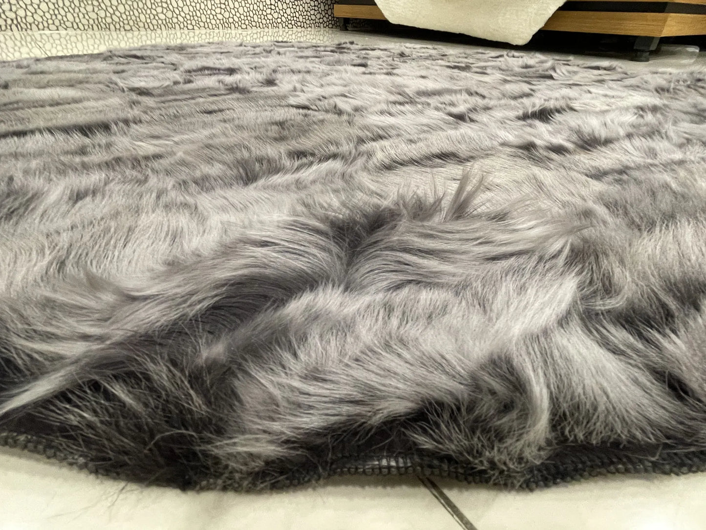 Patchwork Shaggy Handmade Gray Genuine Sheepskin Fluffy Soft Round Rug
