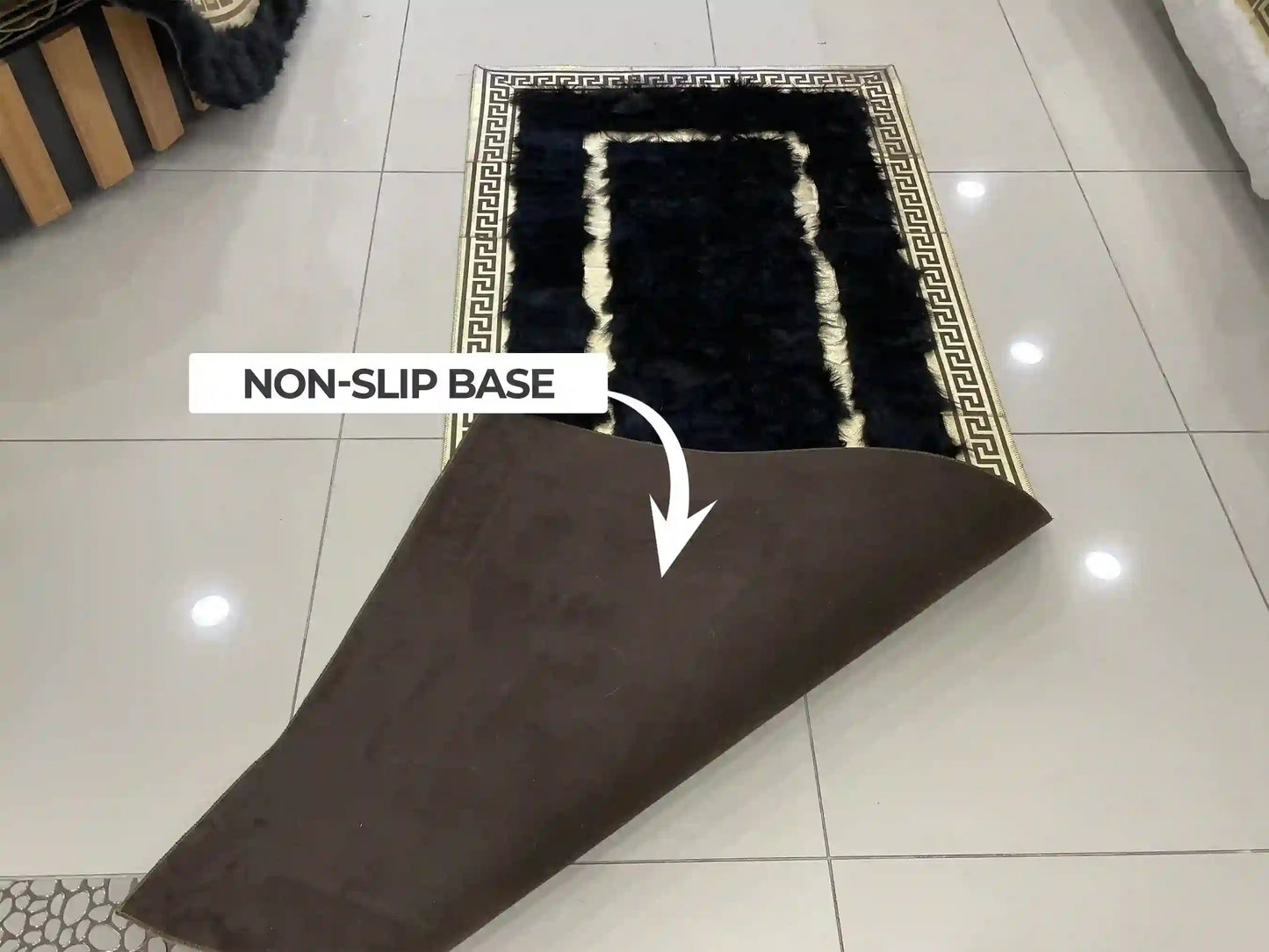 Handmade Runner Black Sheepskin Area Rug, Unique Decor