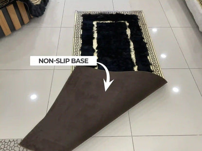 Handmade Runner Black Sheepskin Area Rug, Unique Decor