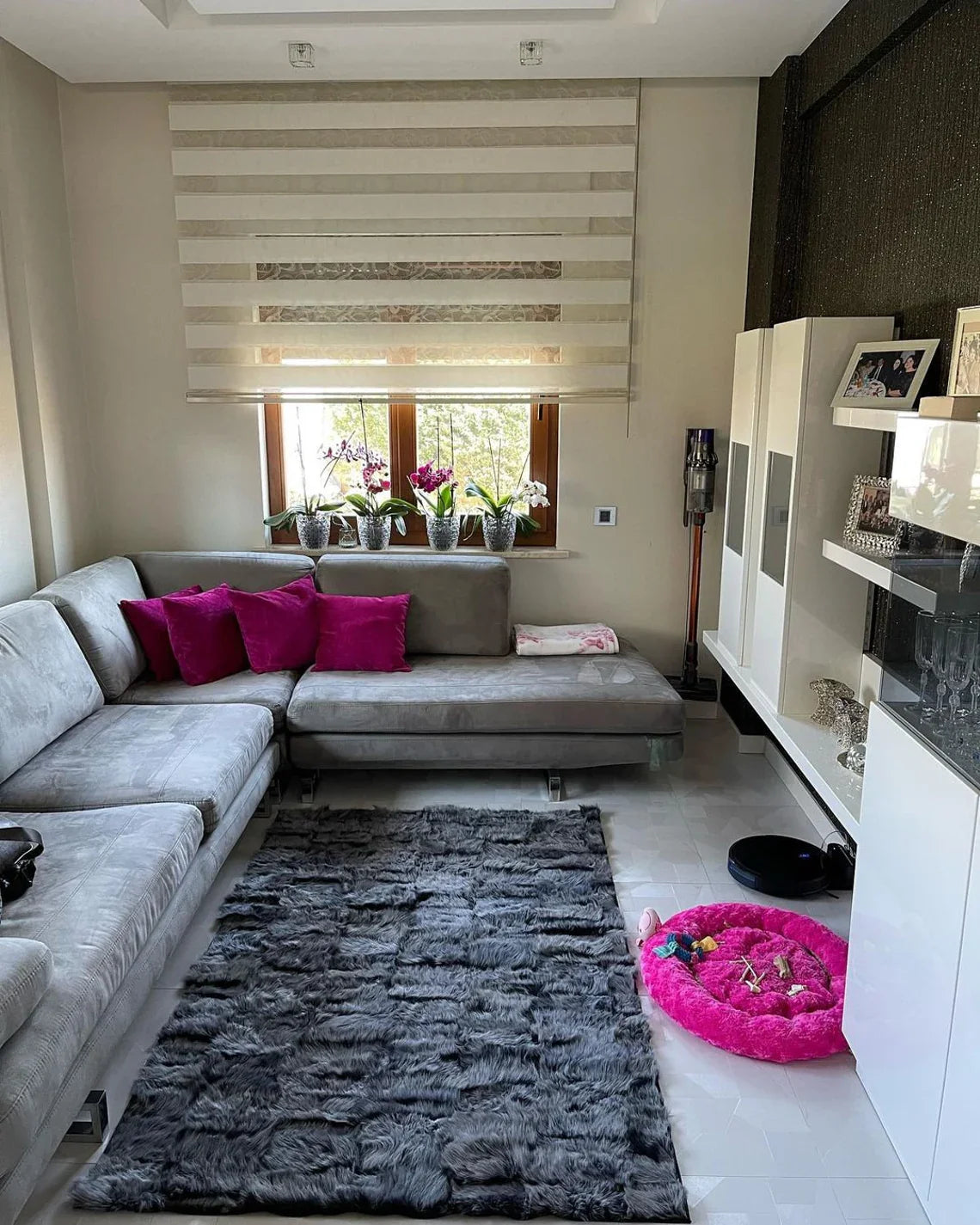 Handmade Modern Natural Gray Sheepskin Corridor Rug , Soft Fluffy Rug